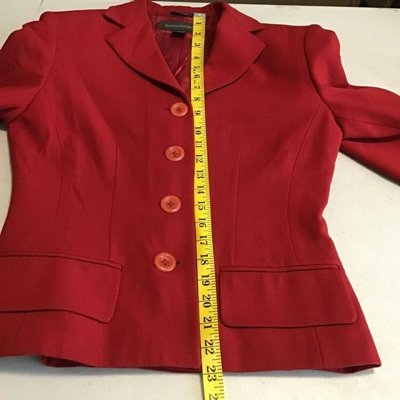 Banana Republic Womens Red Four Button Suit Jacket Front Pocket Casual Size 4 - Picture 8 of 8